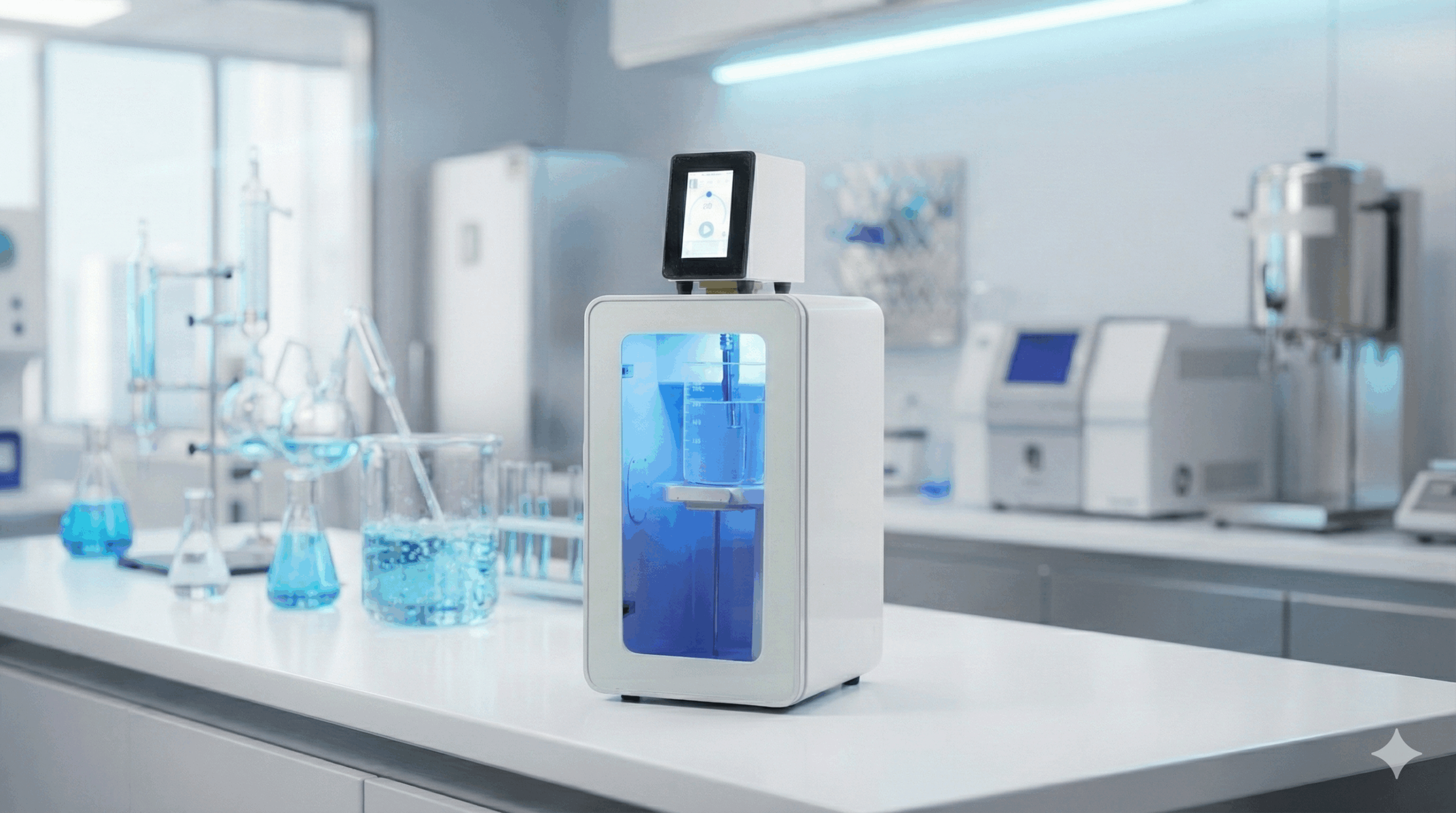 Topsonics 400W Ultrasonic Homogenizer with digital interface in a modern laboratory setting